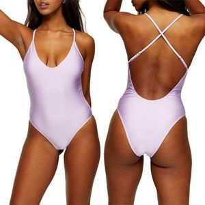 TOPSHOP Considered Shiny One-Piece Plunge Swimsuit